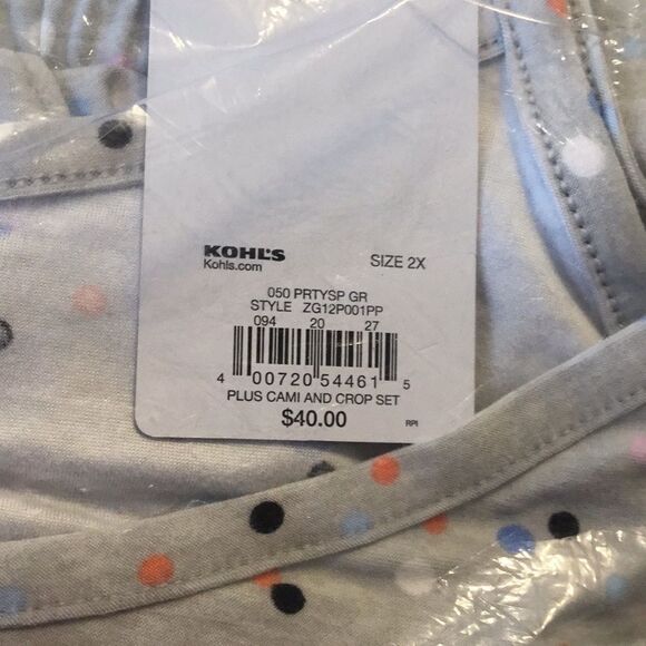 SO NWT jrs plus pajama set gray with colorful dots/cami and cropped pants set 2X - Picture 12 of 14